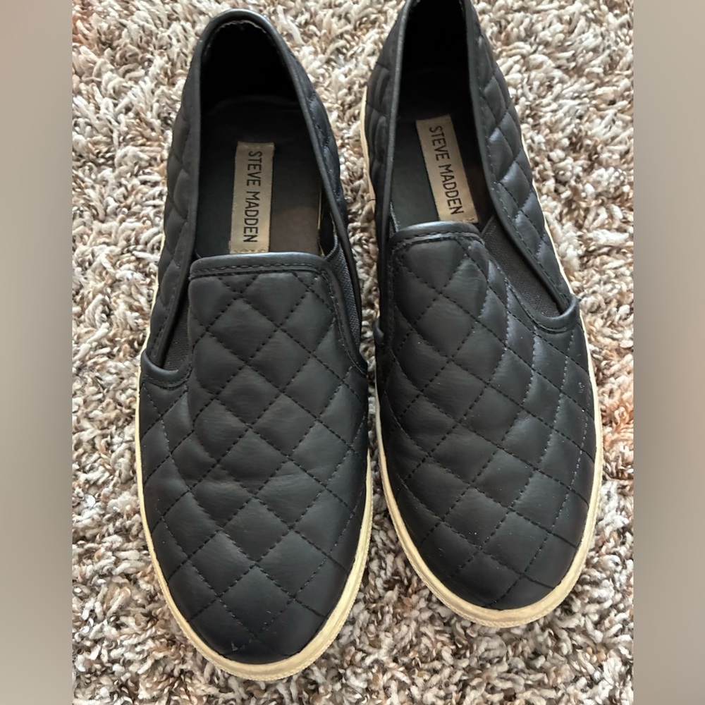 Quilted Black Slip-On Sneakers - Picture 2 of 5